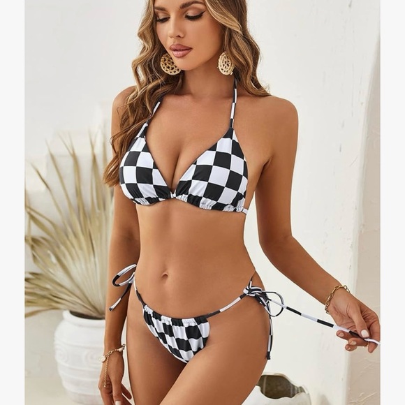 NEW ZAFUL Black and White Checkered Bikini (medium) - Picture 1 of 4